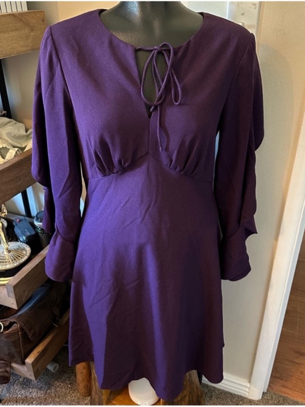 Adrianna Papell Purple Ruffle Sleeved Dress